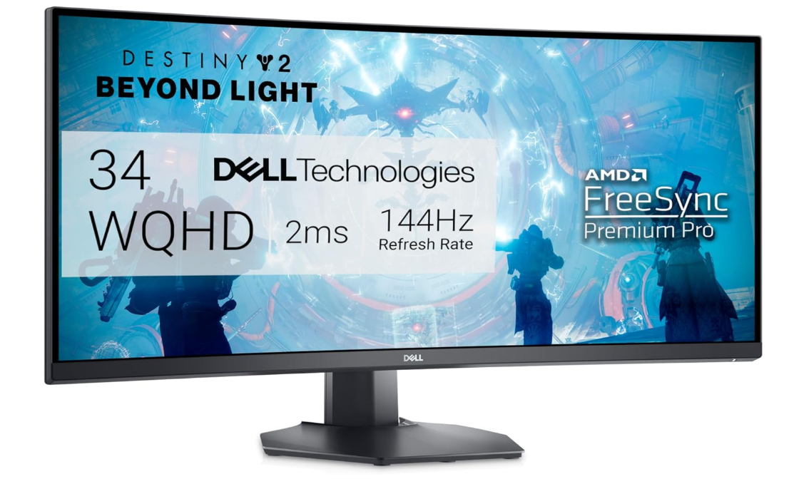 Dell 34 Curved Gaming Monitor 3440x1440 at 144Hz HDMI DP 3y Ergonomic